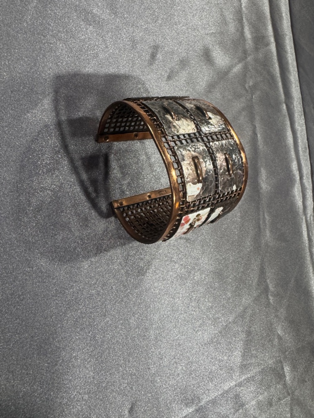 Artisan Copper-Tone Black Accent Wide Cuff Bracelet